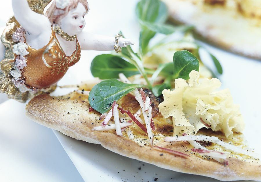 Pizza com queijo Tête de Moine